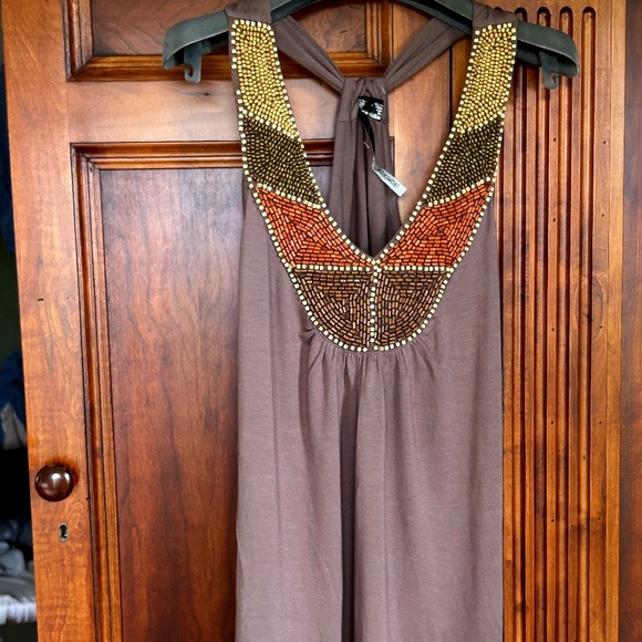 Light Brown Beautiful Top Embroidered With Beads, Size Large, Brand New - Picture 1 of 13